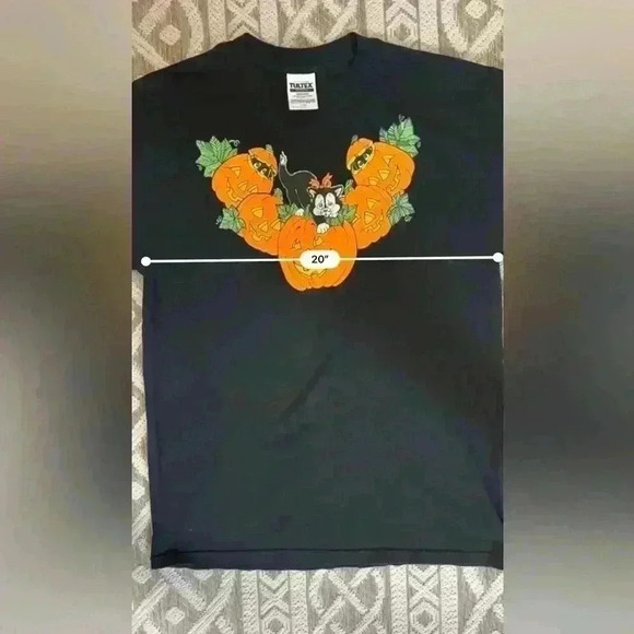 Halloween Black Cat Jack O Lantern Vintage Tultex Short Sleeve Shirt Size L - Picture 4 of 6